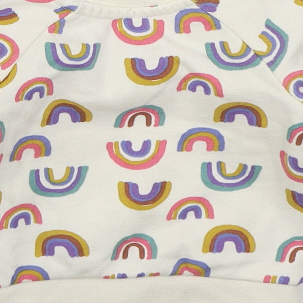 Primark Girls Ivory Cotton Basic T-Shirt Size 0-3 Months Crew Neck Pullover - Rainbows
