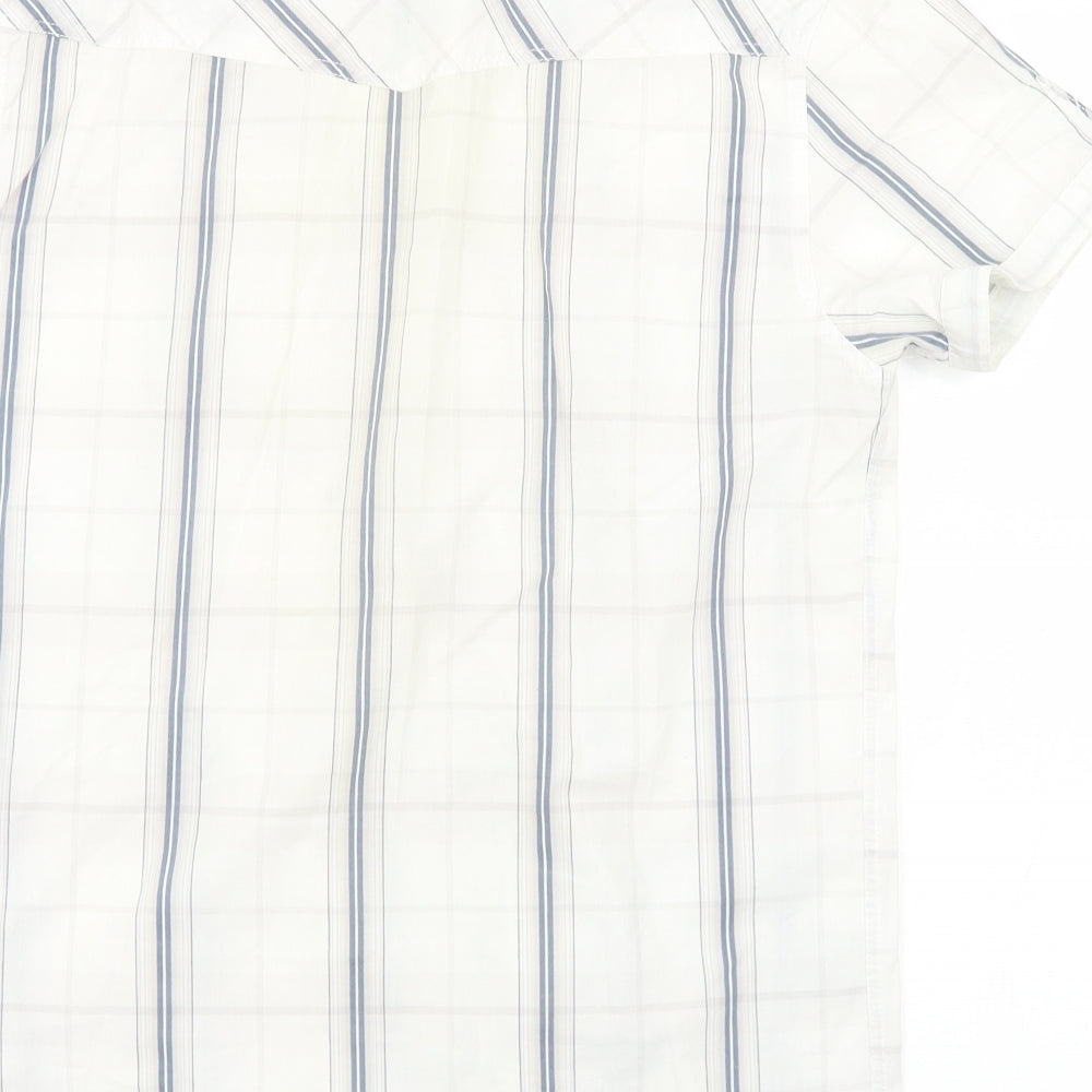 Coldcut Mens White Plaid Cotton Button-Up Size S Collared Snap