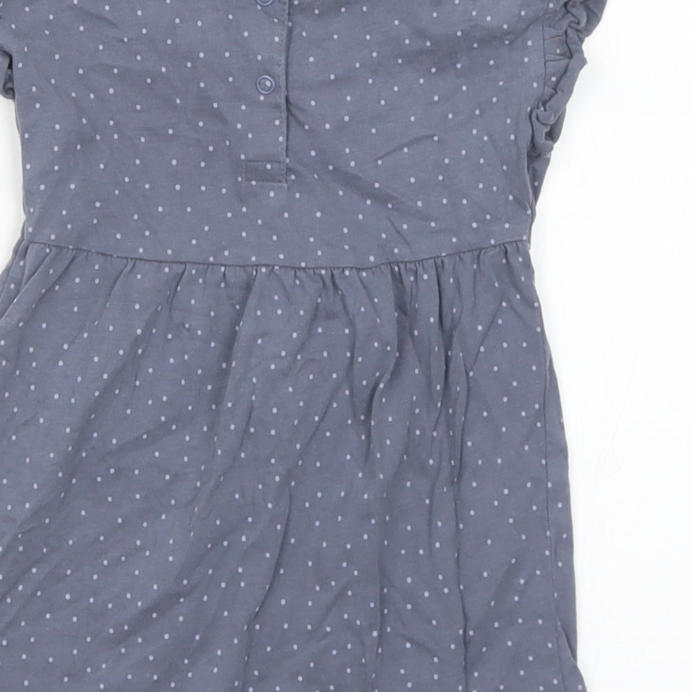 George Girls Grey Polka Dot Cotton A-Line Size 9-12 Months Round Neck Snap