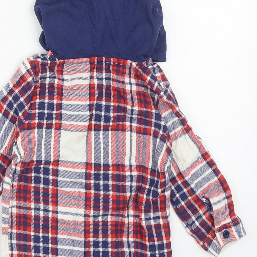 Dunnes Boys Multicoloured Plaid Cotton Basic Button-Up Size 9-12 Months Round Neck Button - Rudolph Christmas