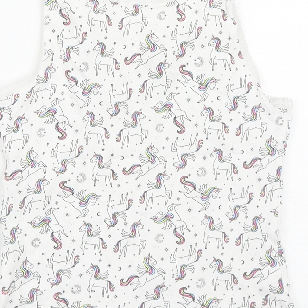 George Girls White Geometric Cotton Basic Tank Size 4-5 Years Round Neck - Unicorn