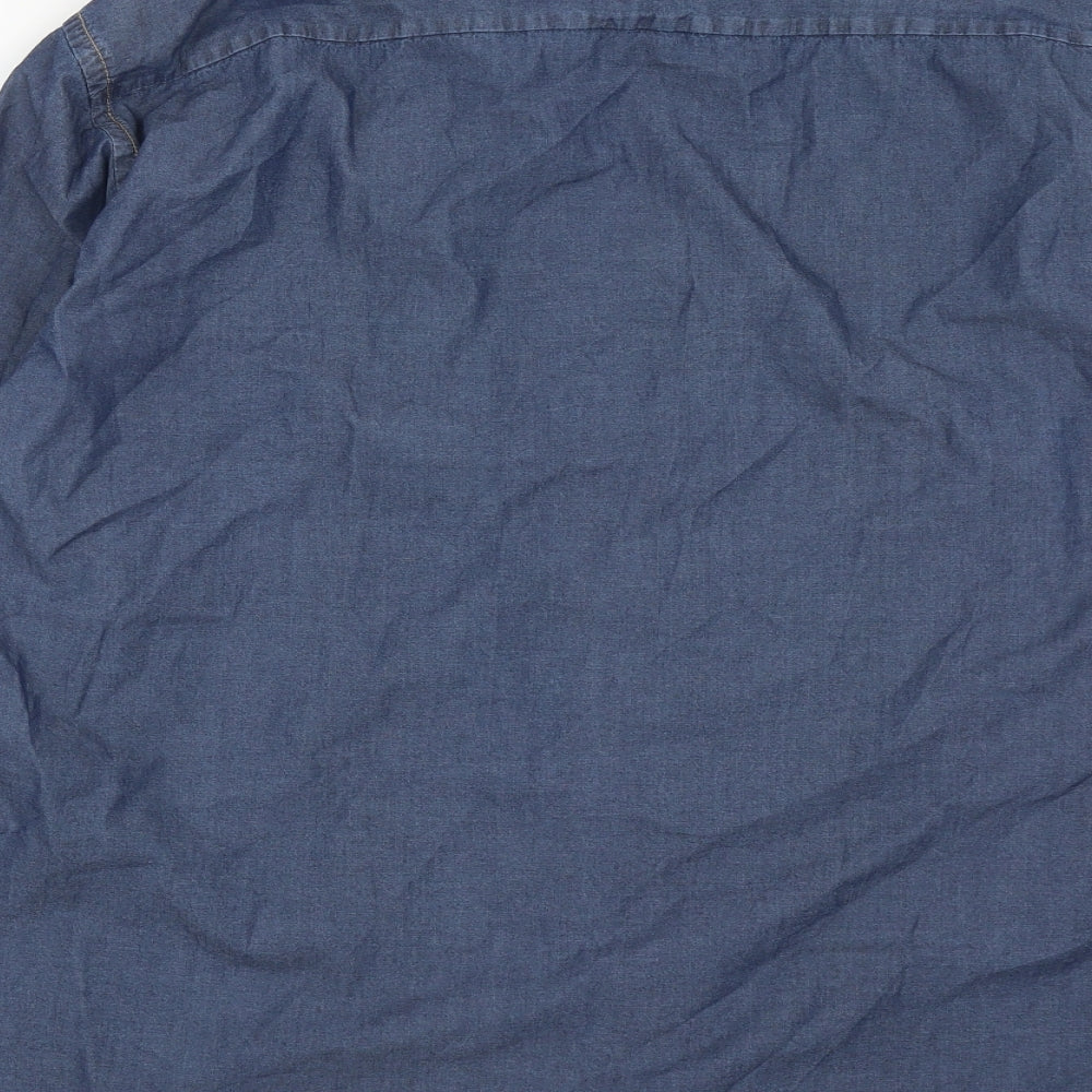 CASAMODA Mens Blue Cotton Button-Up Size L Collared Buckle