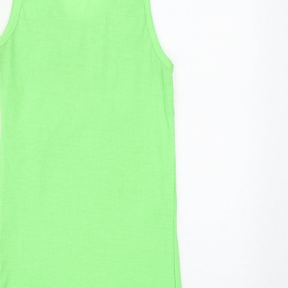 More&Negri Womens Green Cotton Basic Tank Size S Round Neck