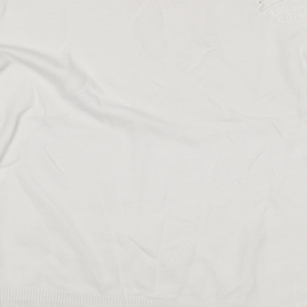 Oasis Womens White Round Neck Cotton Blend Pullover Jumper Size M