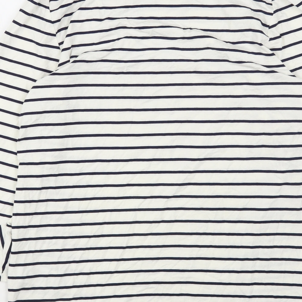 Blooming Marvellous Womens White Striped Viscose Basic T-Shirt Size M Round Neck