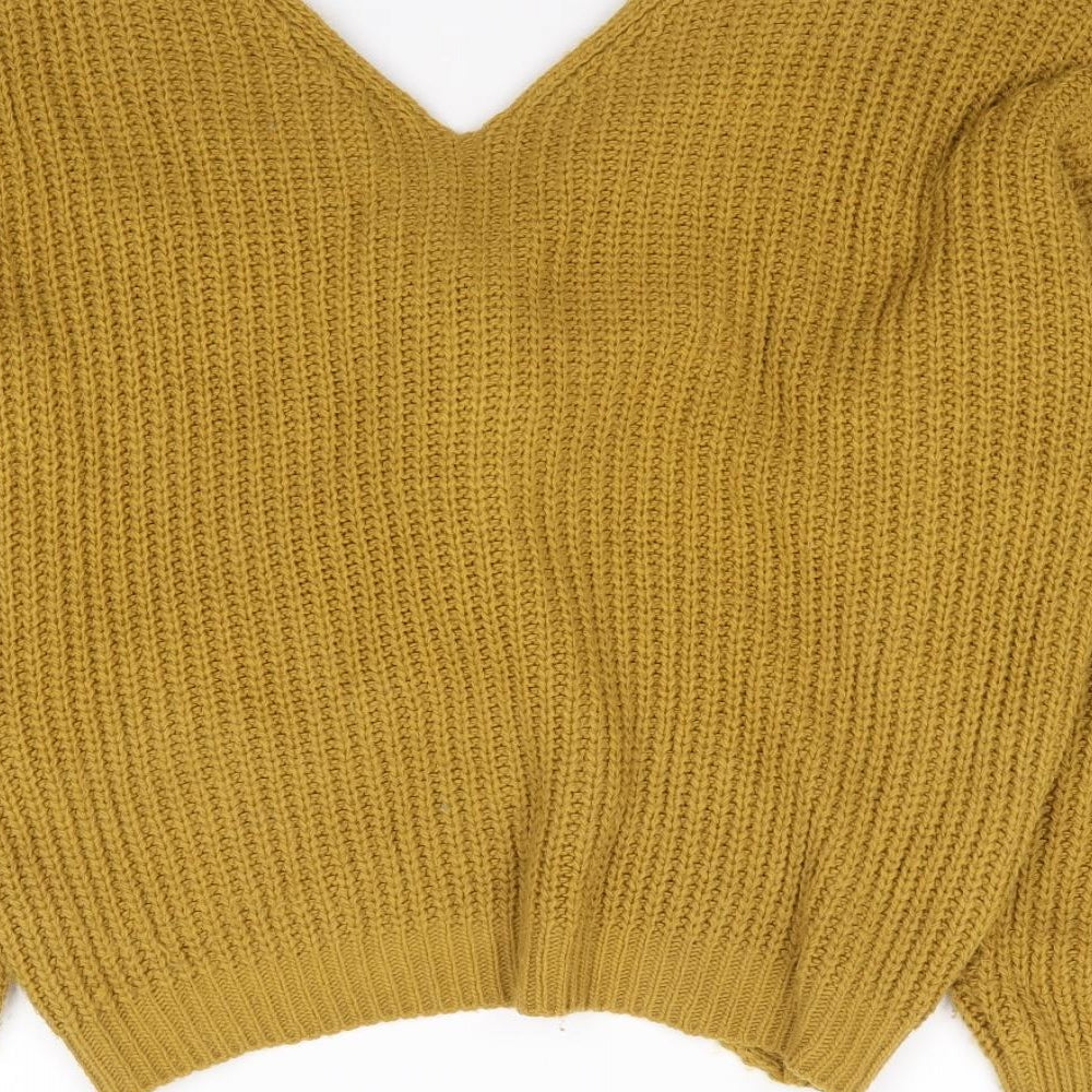 Quiz Womens Yellow V-Neck Acrylic Pullover Jumper Size S