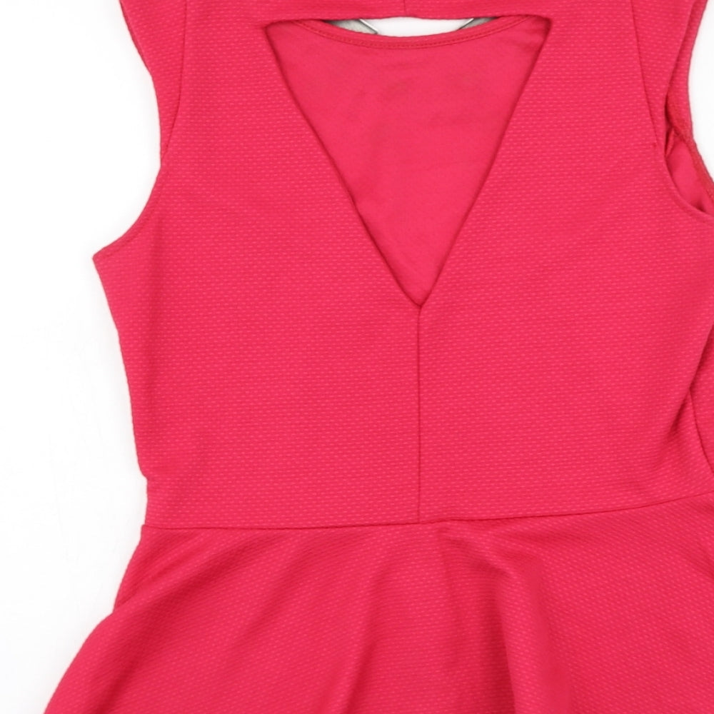 River Island Womens Pink Polyester Basic Tank Size 12 Round Neck - Necklace accent