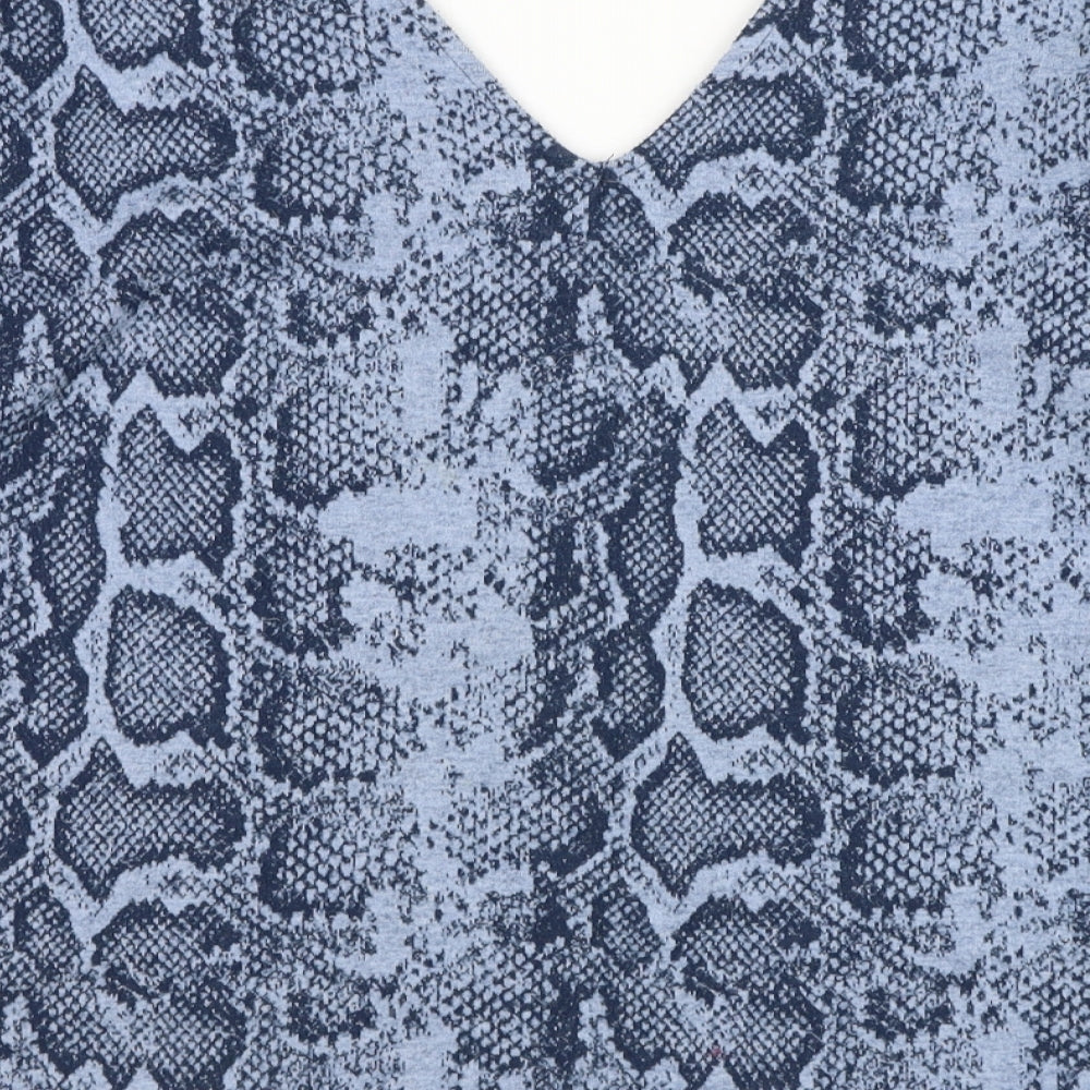NEXT Womens Blue V-Neck Animal Print Polyester Pullover Jumper Size 12