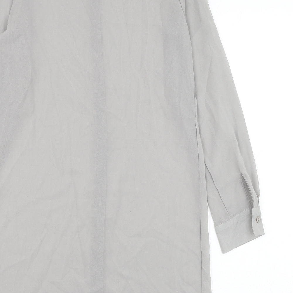 Fashion Apparel Womens Grey Polyester Basic Button-Up Size M Collared