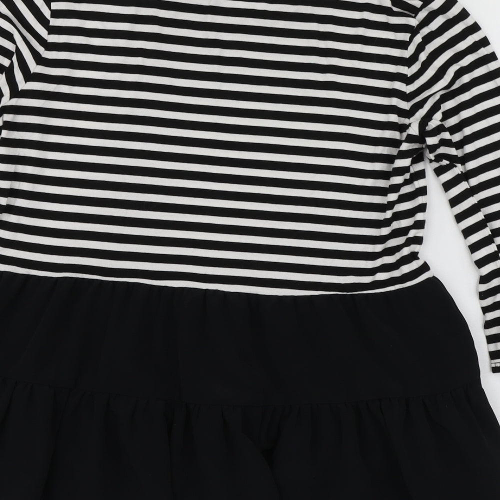 Dorothy Perkins Womens Black Striped Viscose Basic T-Shirt Size 10 Round Neck