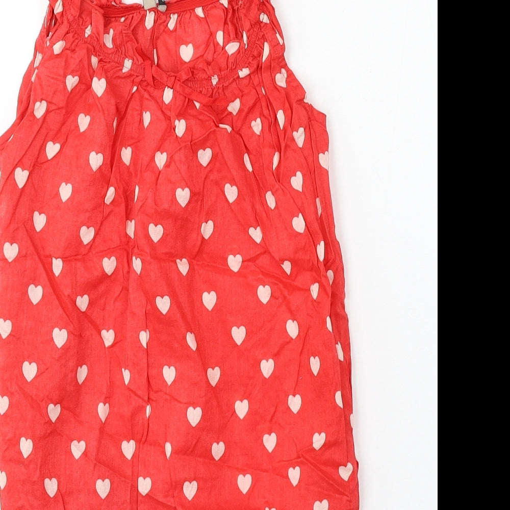 Topshop Womens Red Geometric Cotton Basic Blouse Size 8 Round Neck
