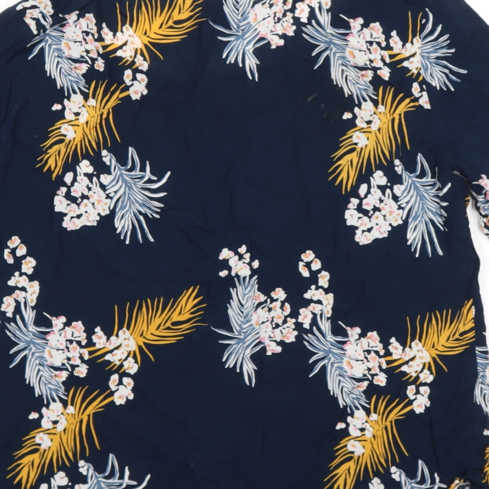 ICHI Womens Blue Floral Polyester Basic Blouse Size 12 Scoop Neck