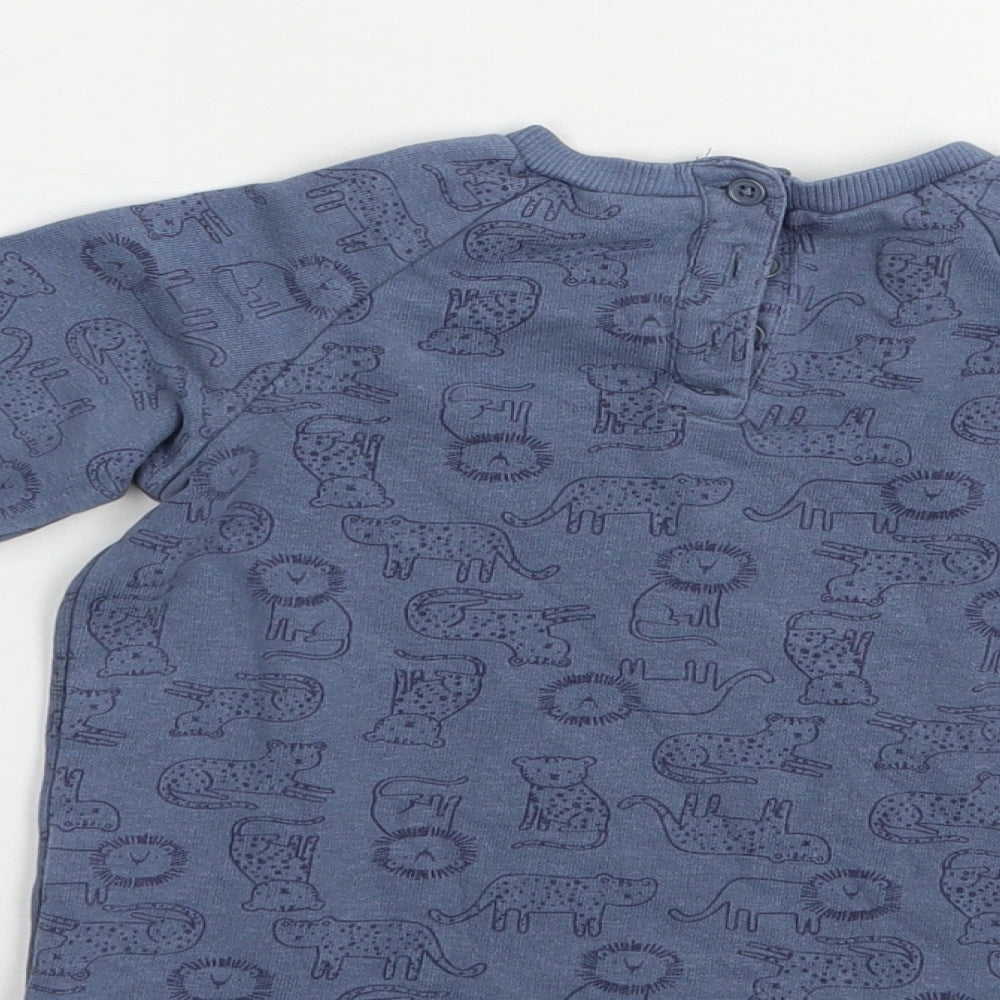 Matalan Baby Blue Geometric Cotton Pullover Jumper Size 12-18 Months Snap - Wild Cats Print