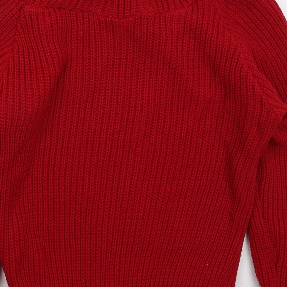 Misspap Womens Red Round Neck Acrylic Pullover Jumper Size S
