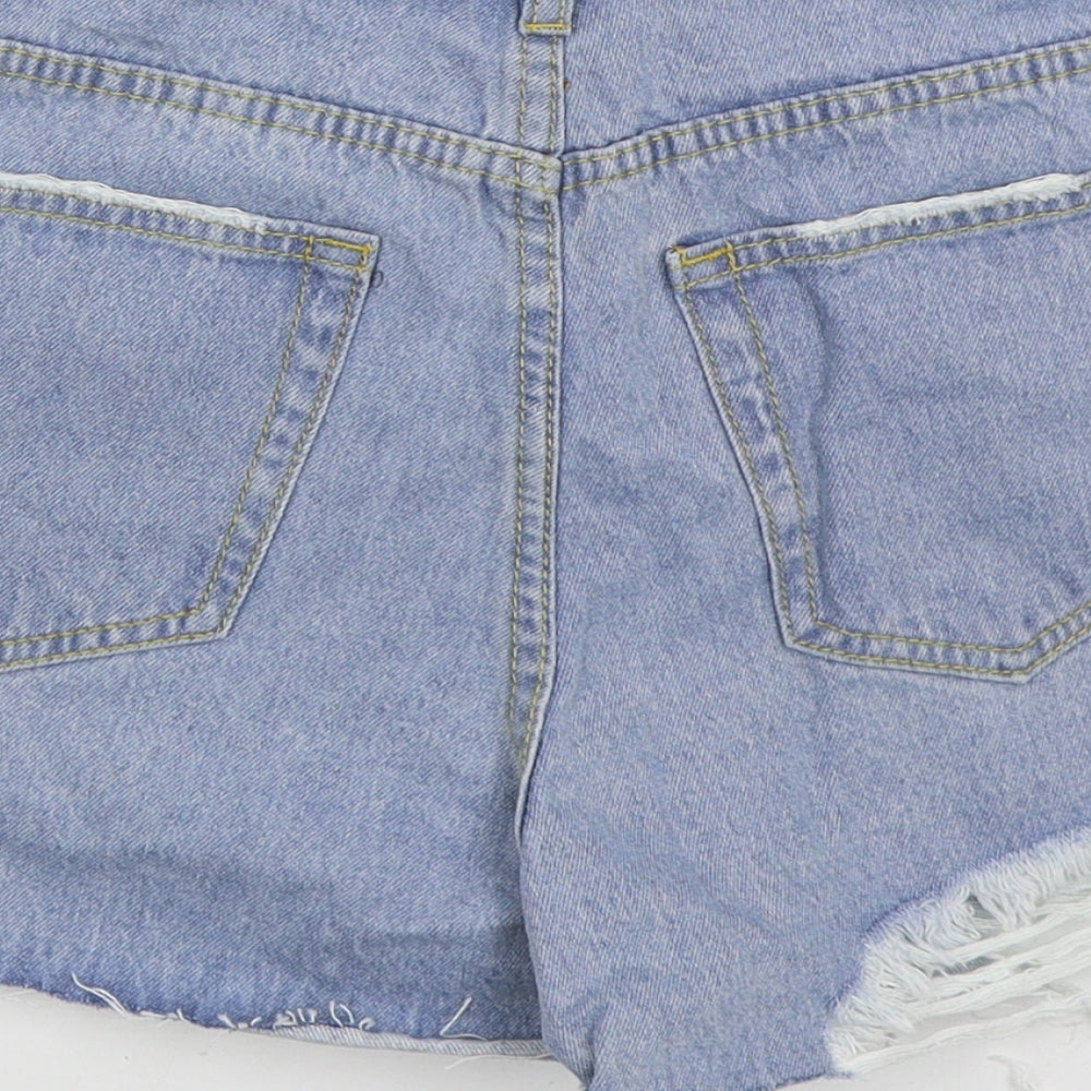 Missguided Womens Blue Cotton Hot Pants Shorts Size 26 in Regular Button