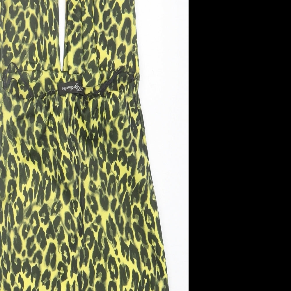 Style Wise Womens Yellow Animal Print Polyester A-Line Size 6 V-Neck Tie