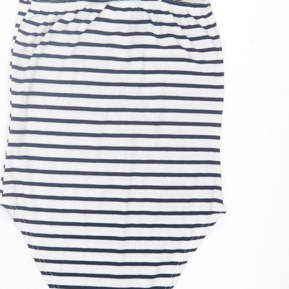 Missguided Womens Blue Striped Polyester Bodysuit One-Piece Size 8 Pullover