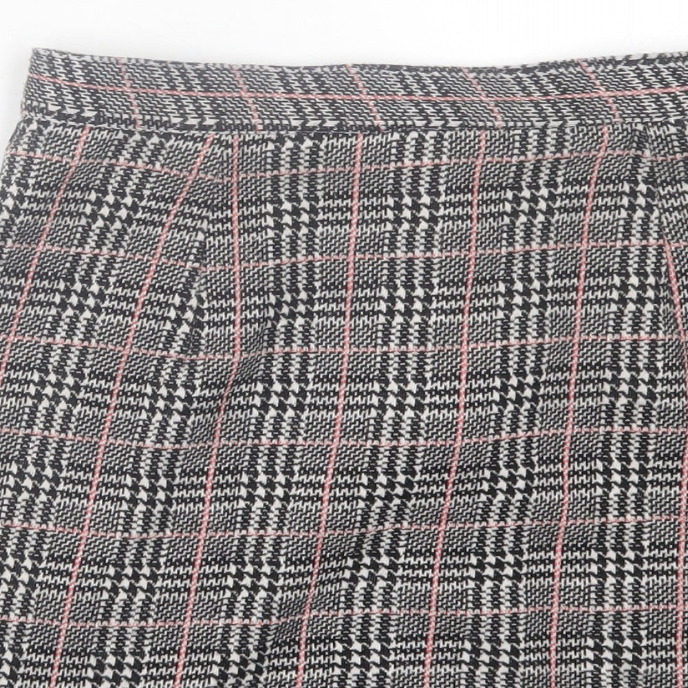 Topshop Womens Black Plaid Polyester A-Line Skirt Size 6 Button
