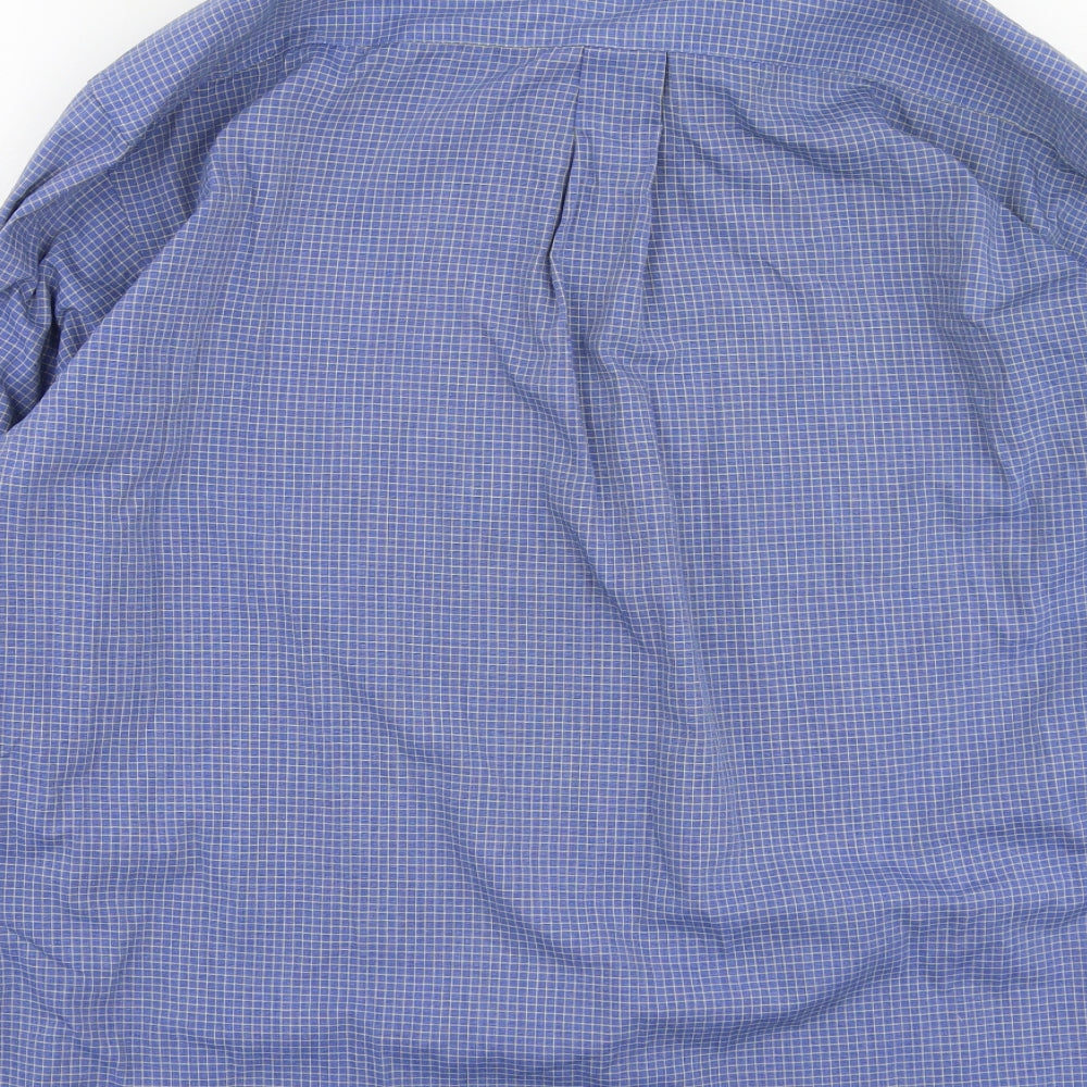Marks & Spencer Mens Blue Check Cotton Button-Up Size 42 Collared