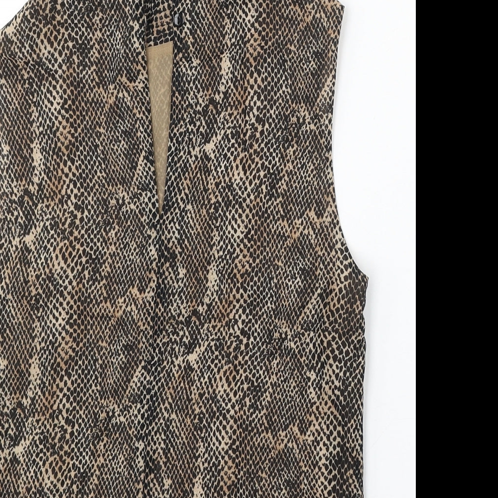 Marks & Spencer Womens Brown Geometric Viscose Basic Blouse Size 10 Collared