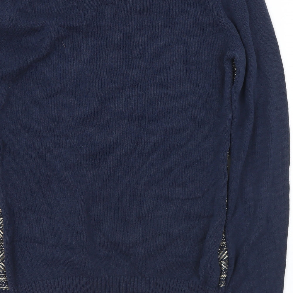 NEXT Womens Blue Round Neck Geometric Cotton Pullover Jumper Size 10