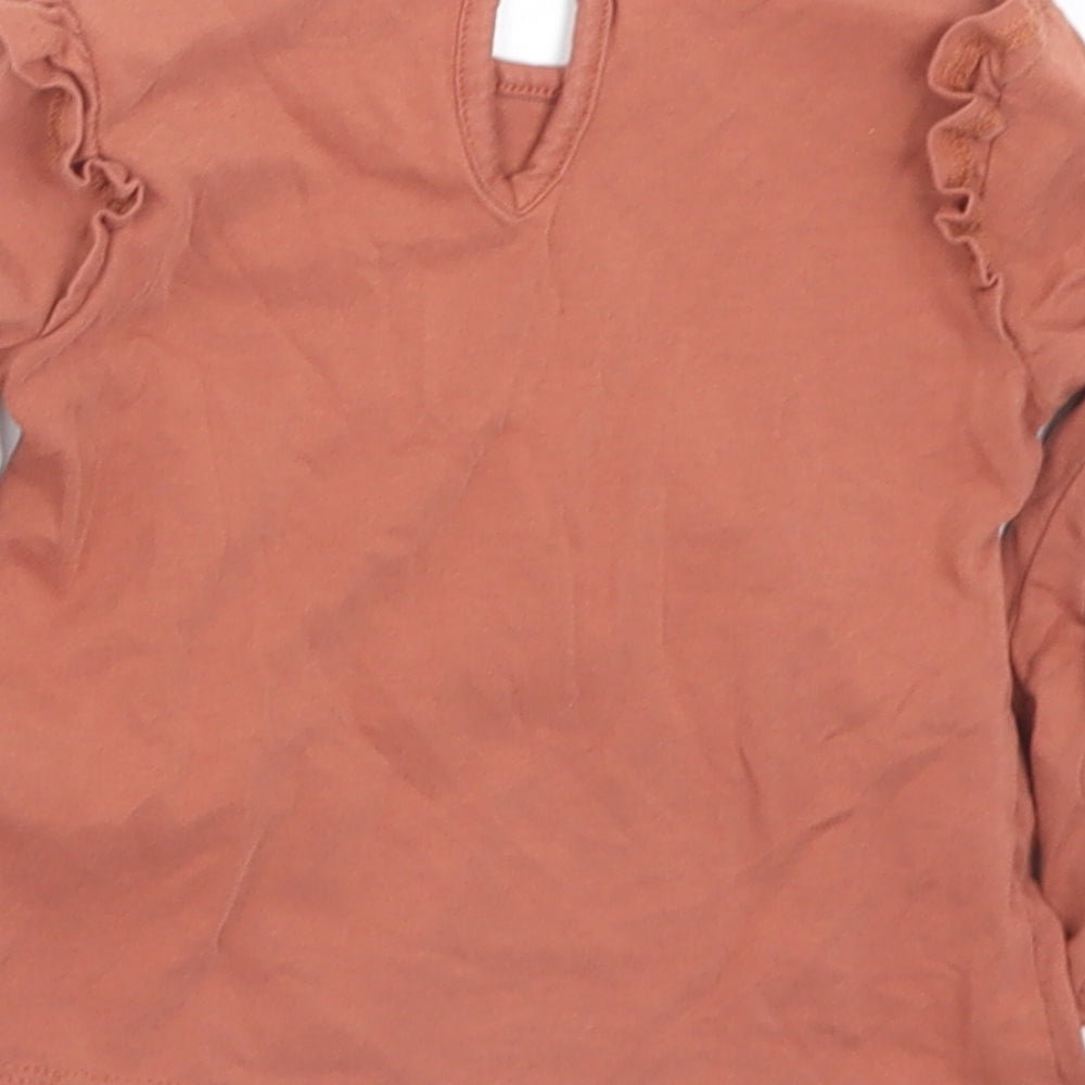 Primark Girls Brown Cotton Basic T-Shirt Size 9-12 Months Round Neck Button