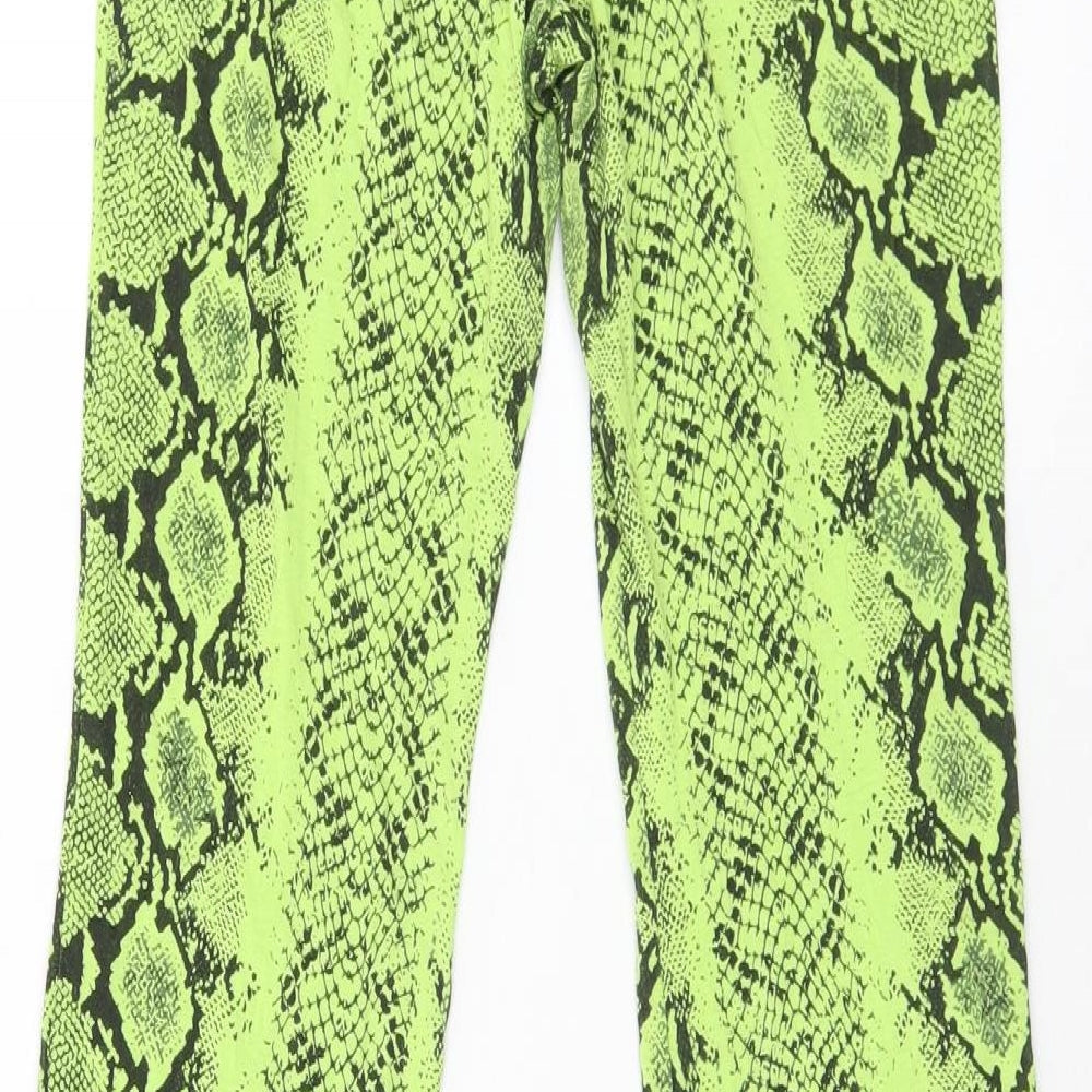 Boohoo Womens Yellow Animal Print Viscose Jogger Leggings Size 8 L33 in