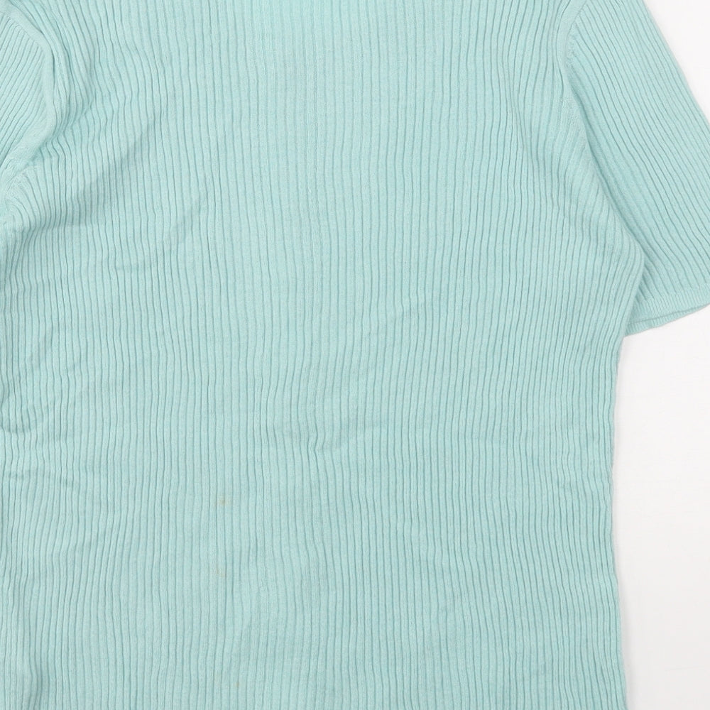 TU Womens Green Cotton Basic Button-Up Size 14 Round Neck