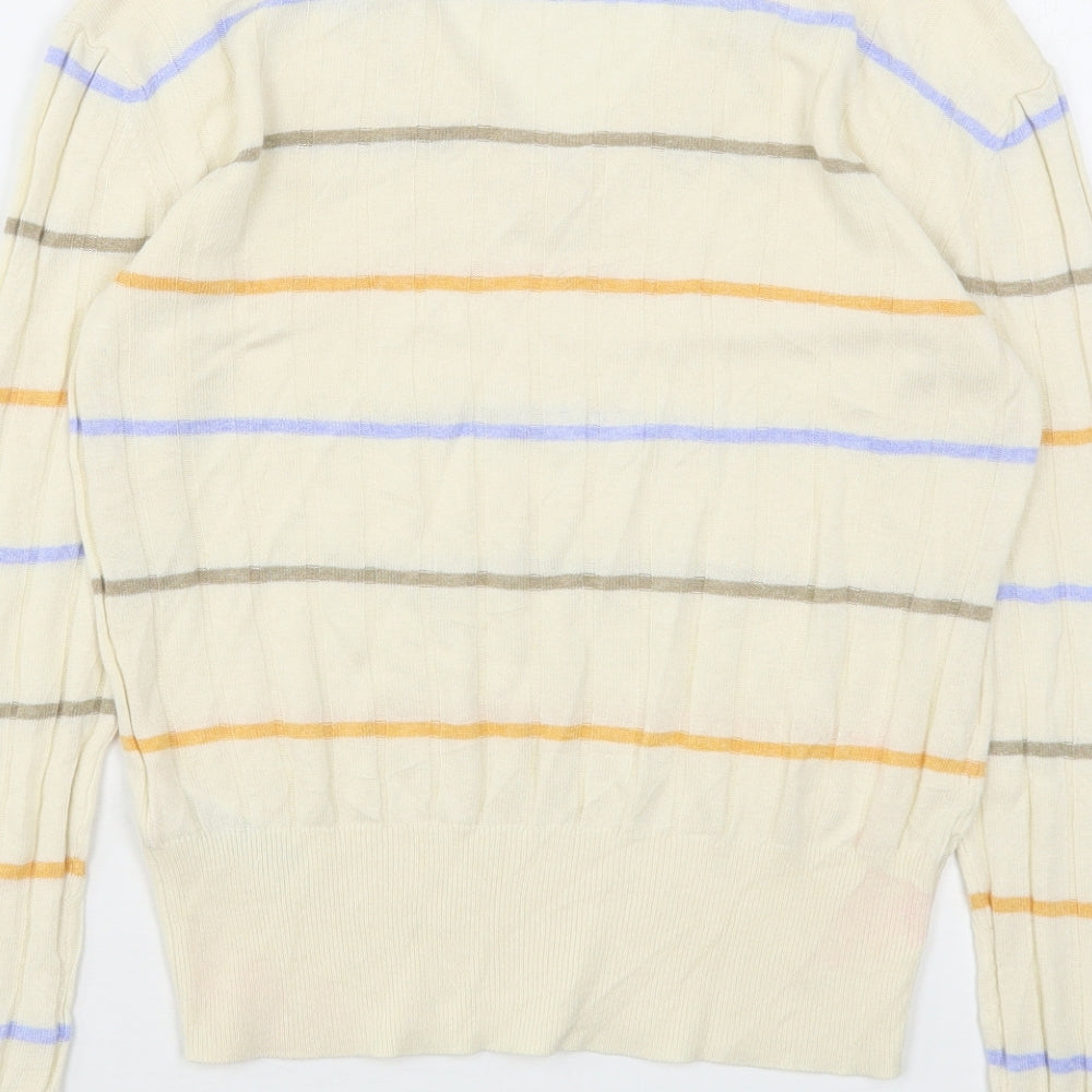 Marks & Spencer Womens Beige V-Neck Striped Viscose Pullover Jumper Size S