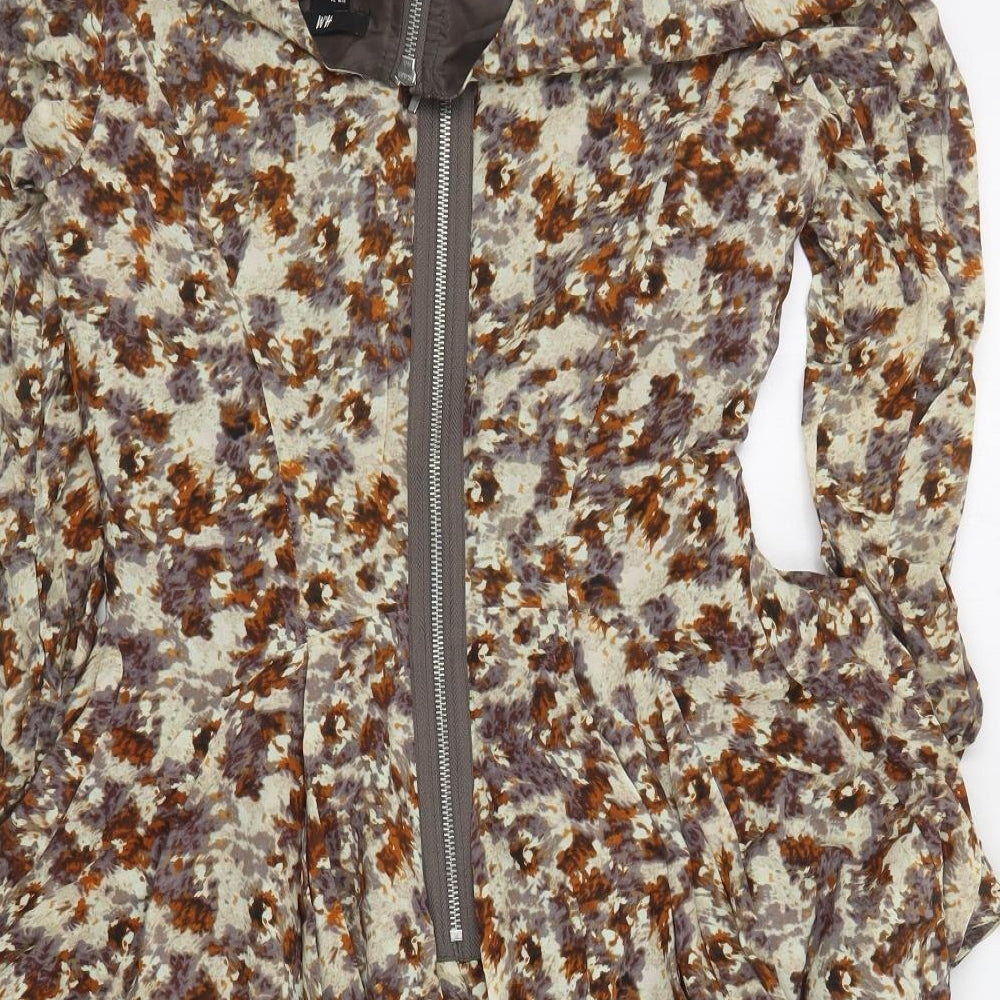H&M Womens Brown Floral Viscose Mini Size 6 Round Neck Zip