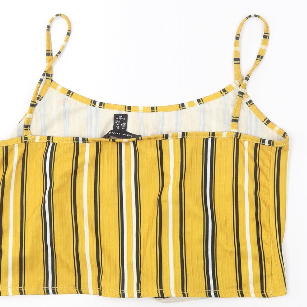 New Look Womens Yellow Striped Polyester Camisole T-Shirt Size 14 Square Neck