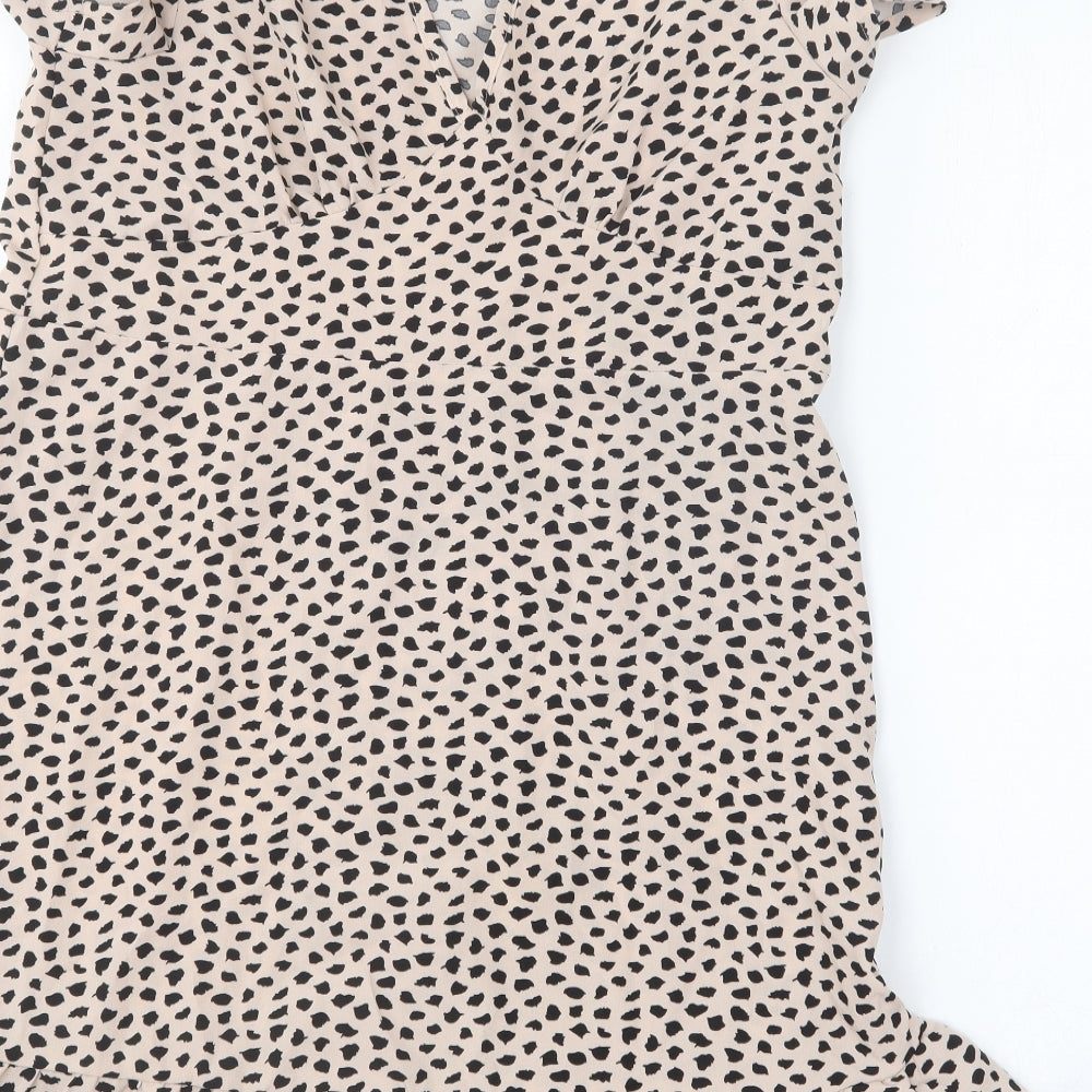 SheIn Womens Beige Animal Print Polyester Shift Size S Round Neck