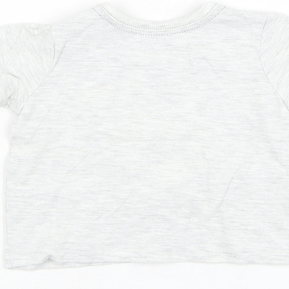 George Boys Grey Cotton Basic T-Shirt Size 0-3 Months Round Neck Pullover - Dinosaur