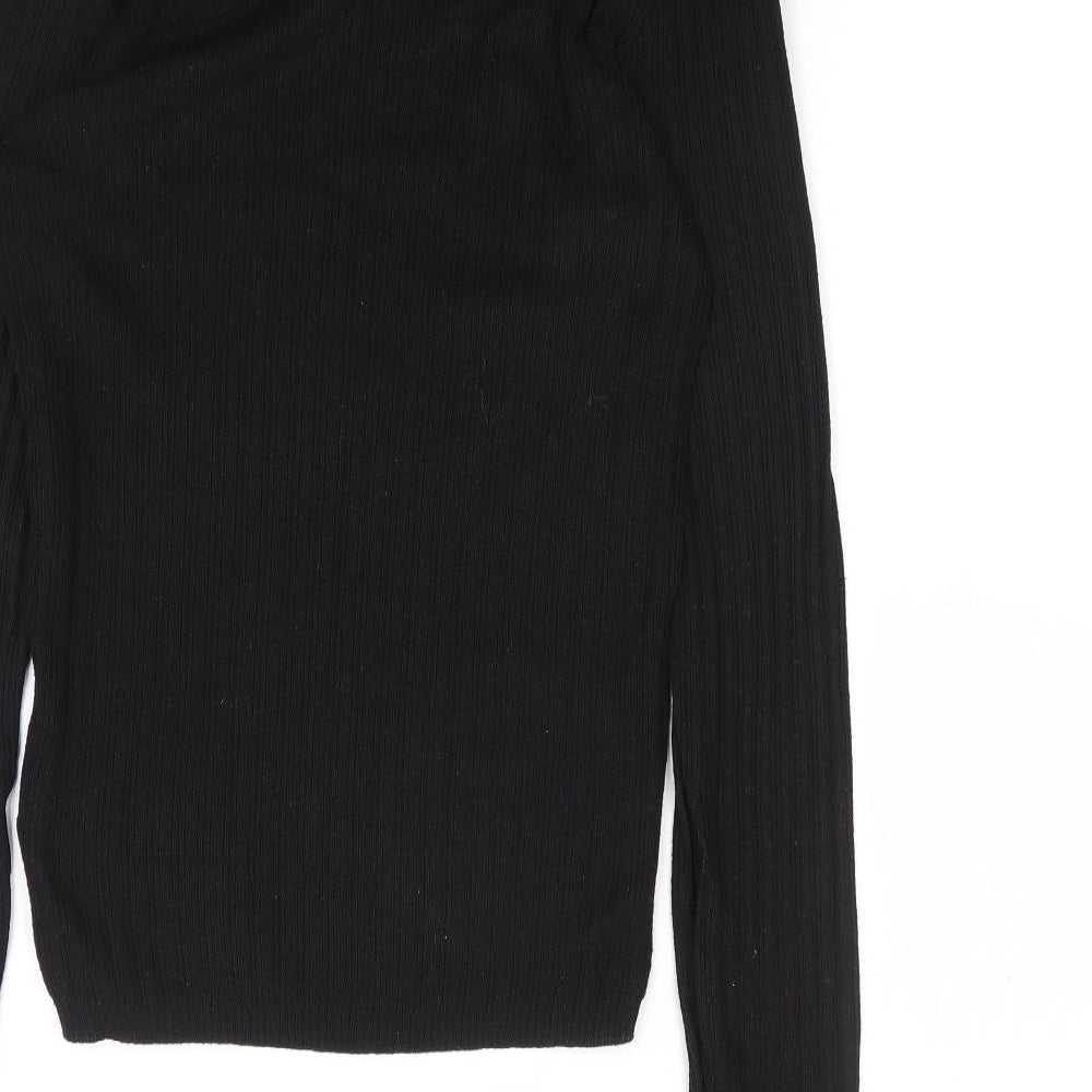 Primark Womens Black Polyester Basic T-Shirt Size S Mock Neck - Ribbed