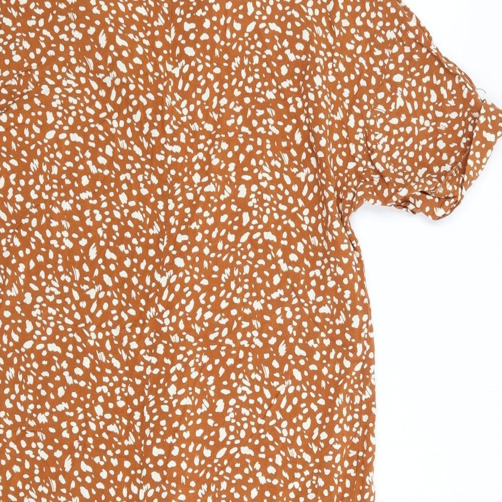 Primark Womens Brown Animal Print Viscose Shift Size 6 V-Neck Pullover