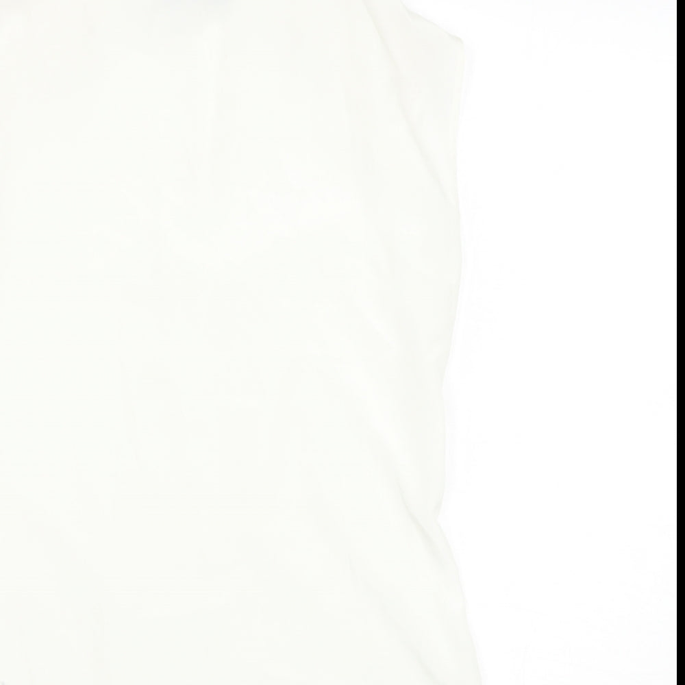 LUCK LOVELY Womens White Polyester Basic Blouse Size S Scoop Neck