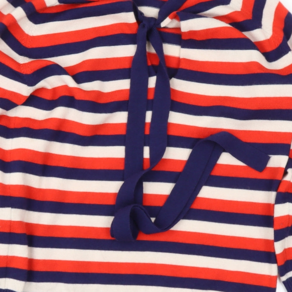 Preworn Womens Red Round Neck Striped Cotton Blend Pullover Jumper Size M