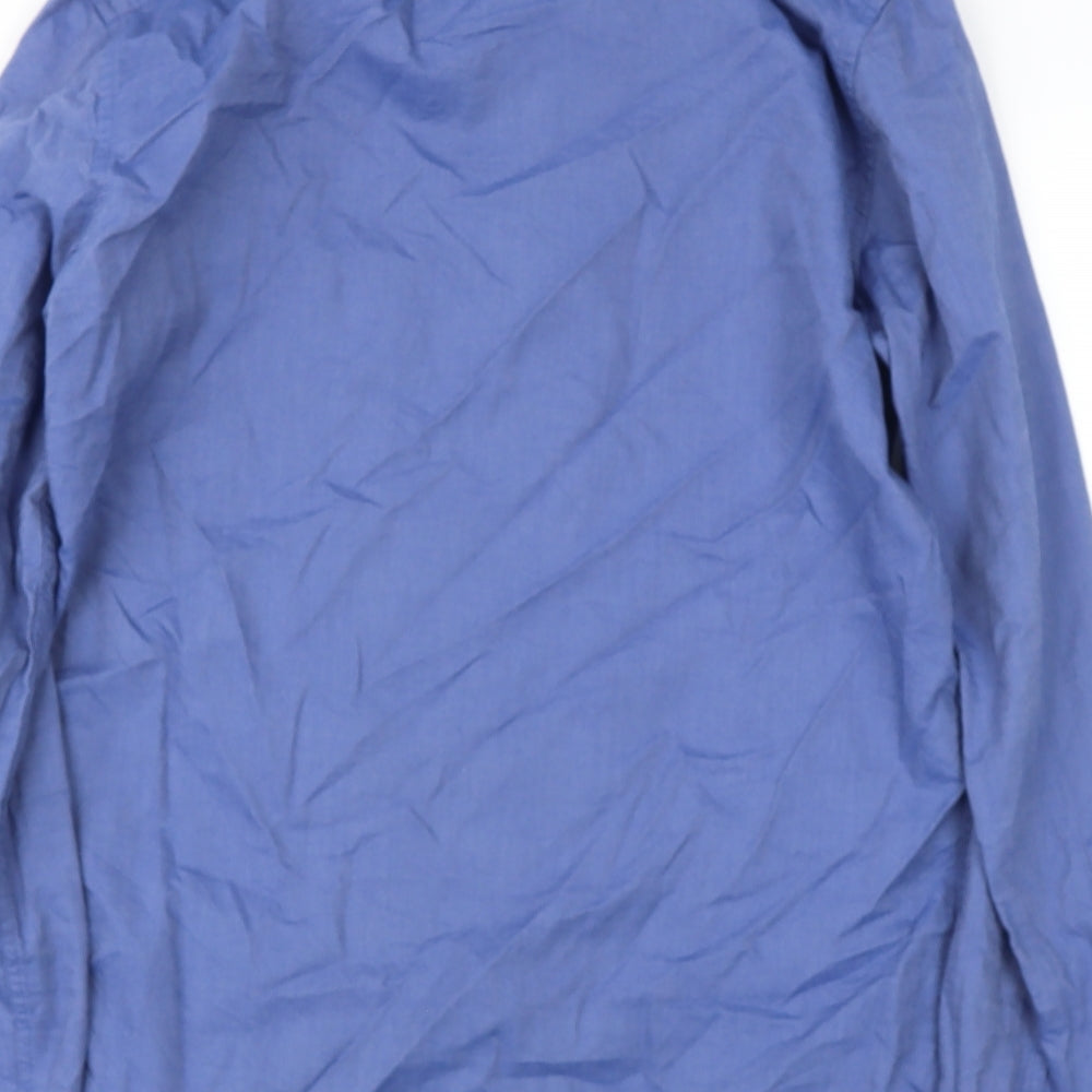 Dunnes Stores Mens Blue Cotton Button-Up Size M Collared