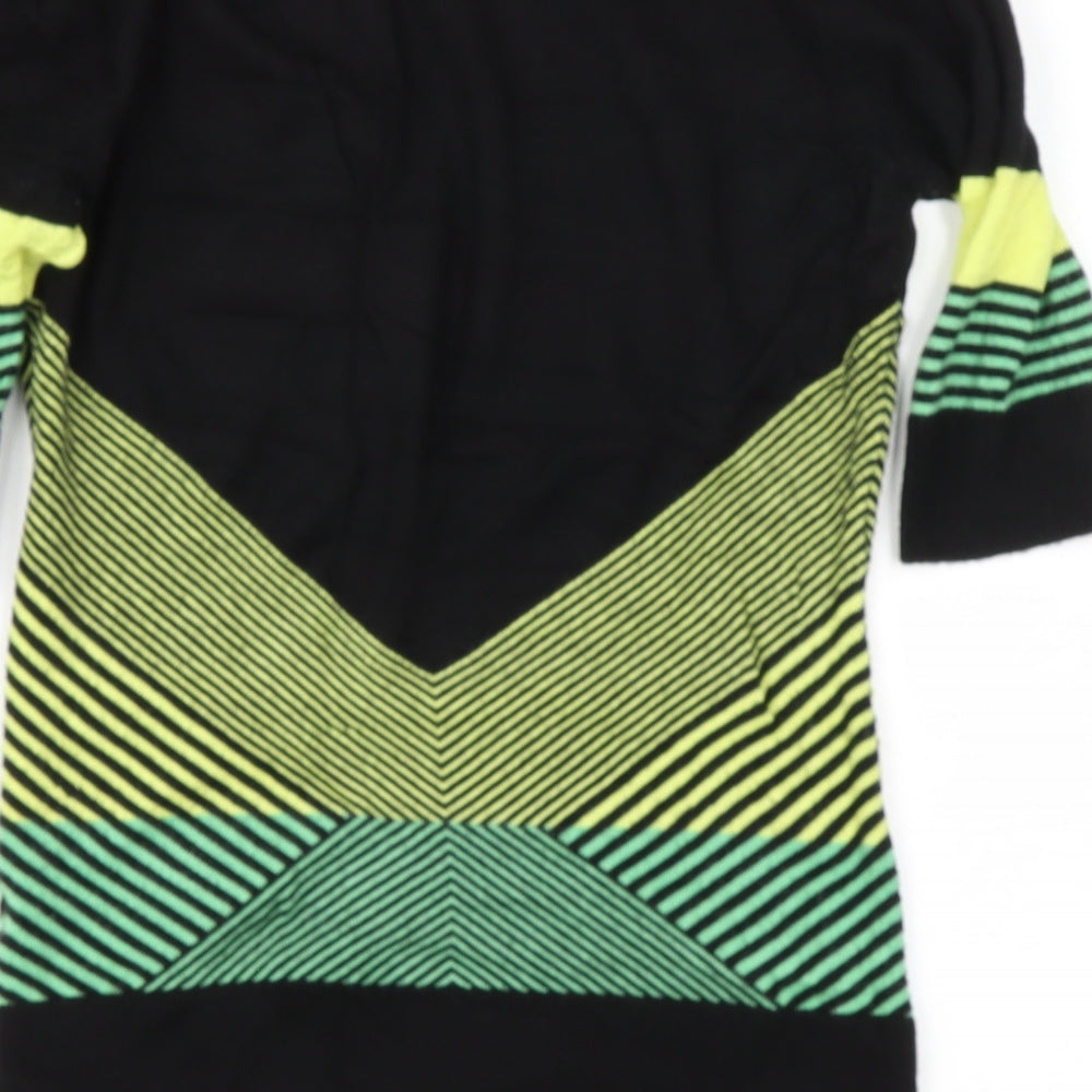 Star Womens Black Round Neck Geometric Viscose Pullover Jumper Size 10