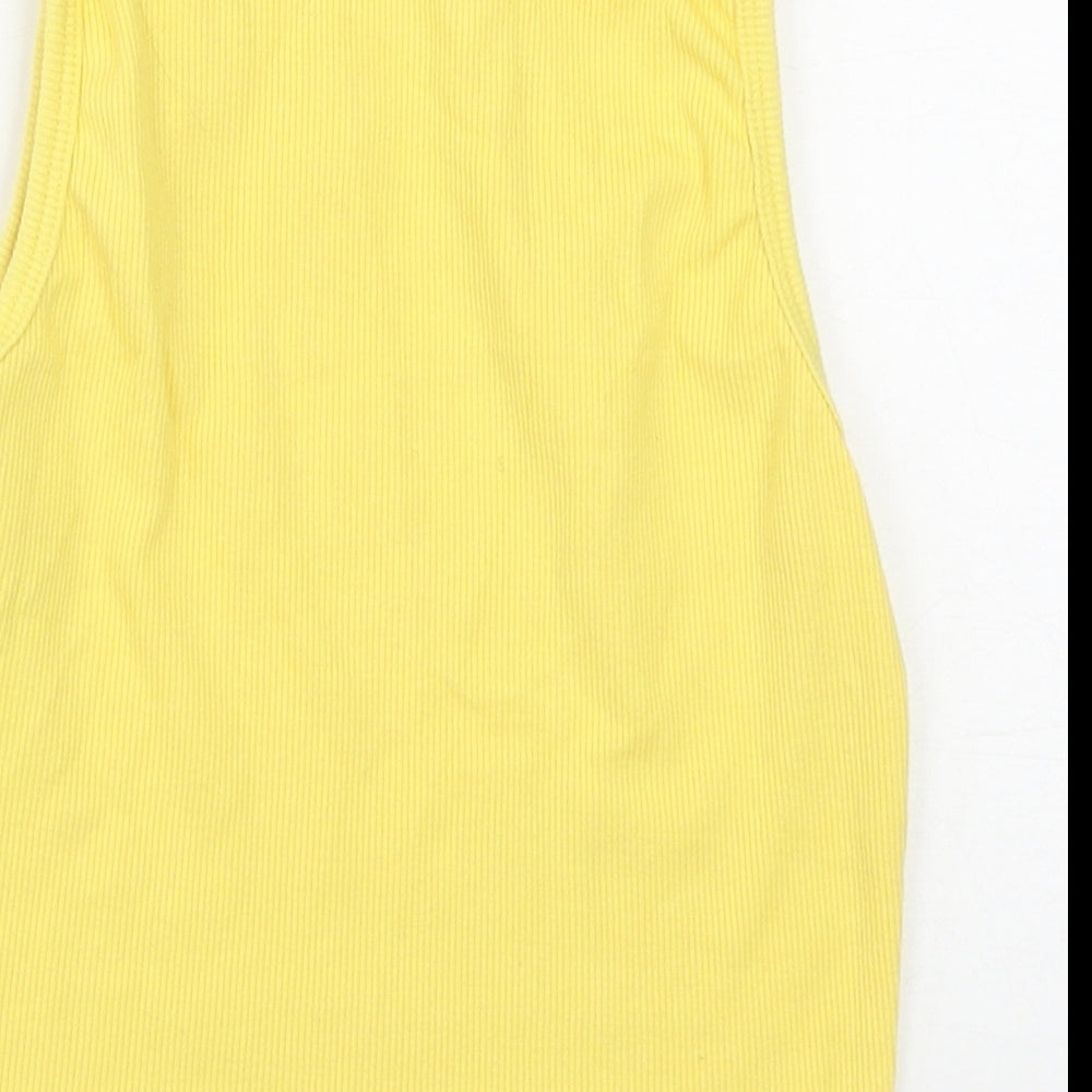 Baily Rose Womens Yellow Polyester Cropped Tank Size S Round Neck
