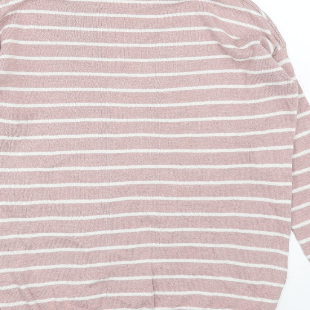 Pull&Bear Womens Pink Round Neck Striped Acrylic Pullover Jumper Size S