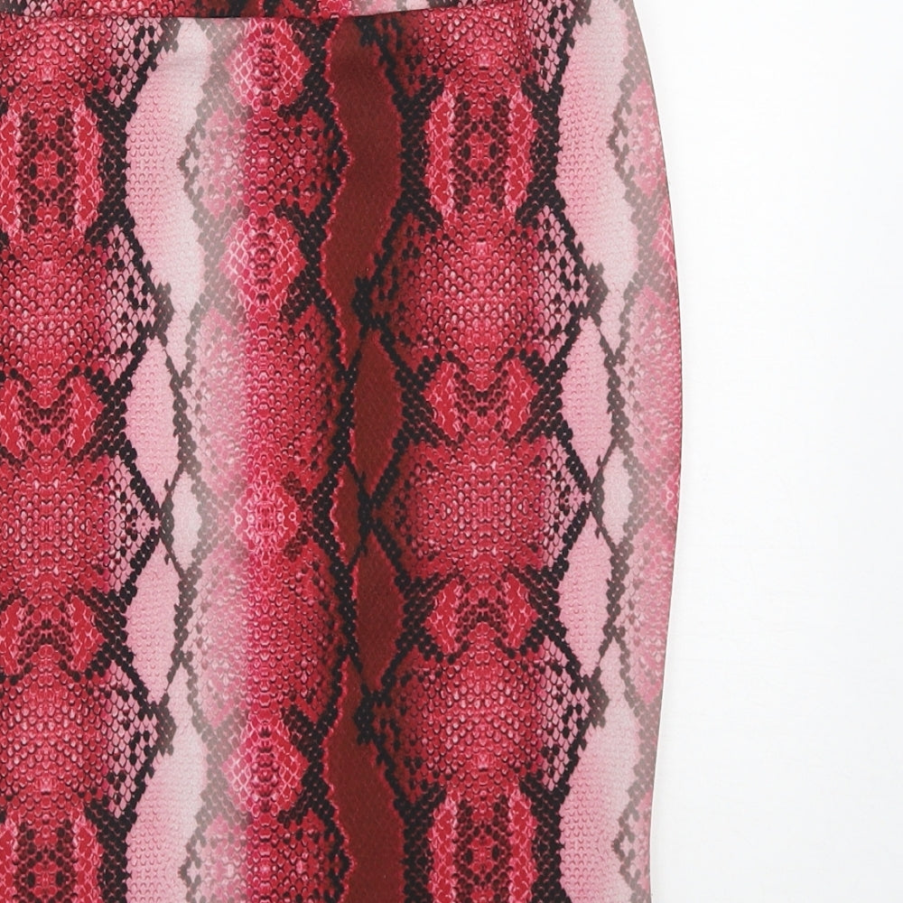 Preworn Womens Pink Animal Print Polyester Straight & Pencil Skirt Size 6