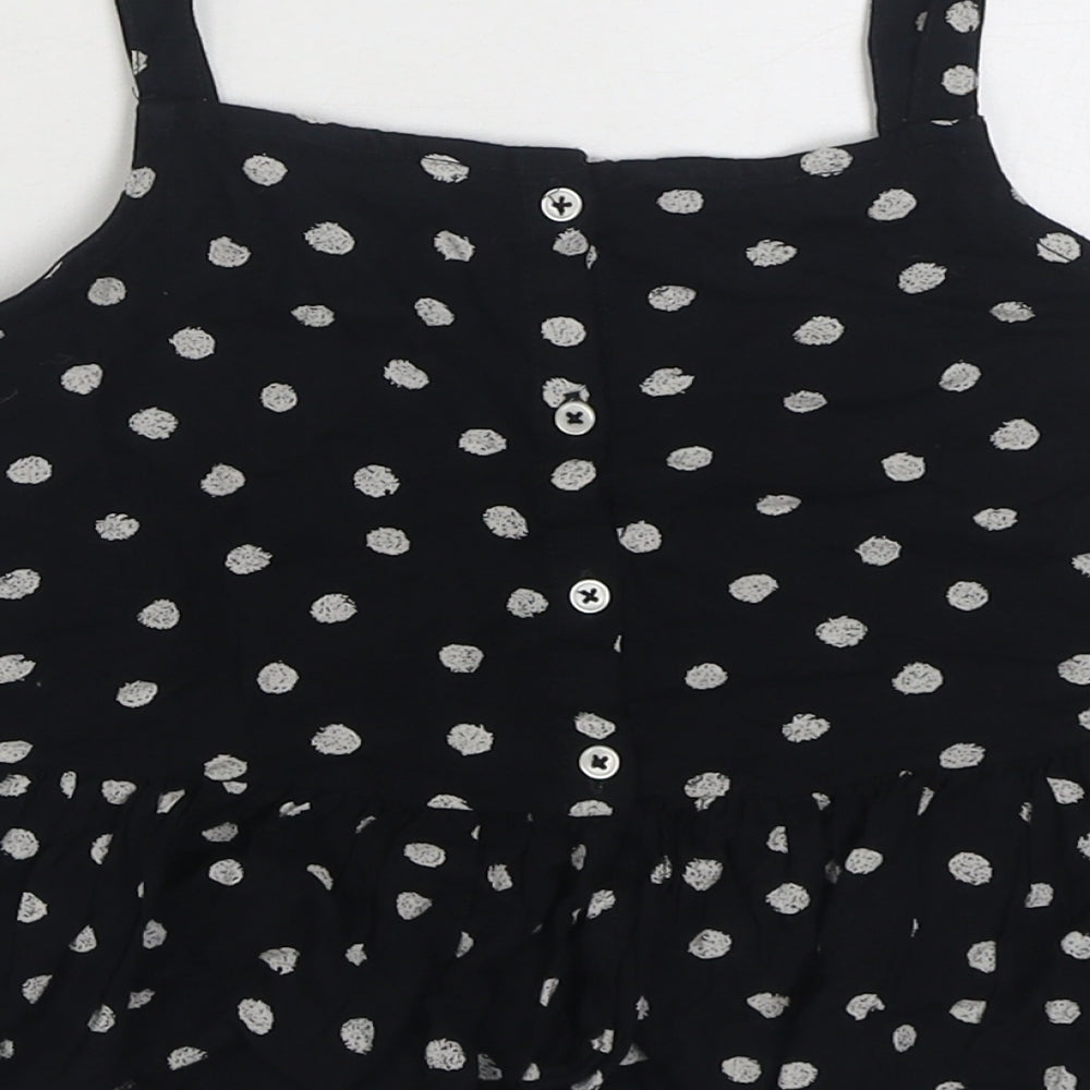 Outfit Girls Black Polka Dot Viscose Basic Blouse Size 8 Years Square Neck Button