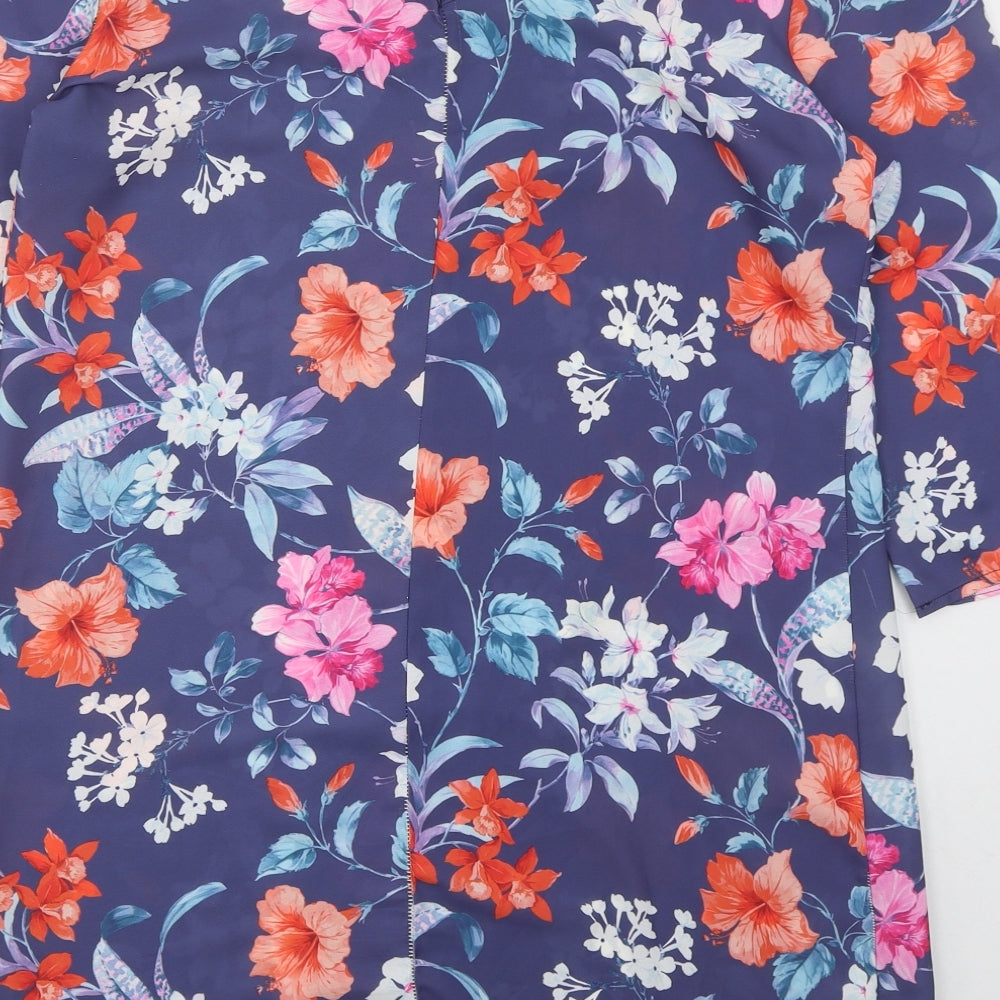 Boohoo Womens Blue Floral Polyester Mini Size 12 V-Neck Pullover