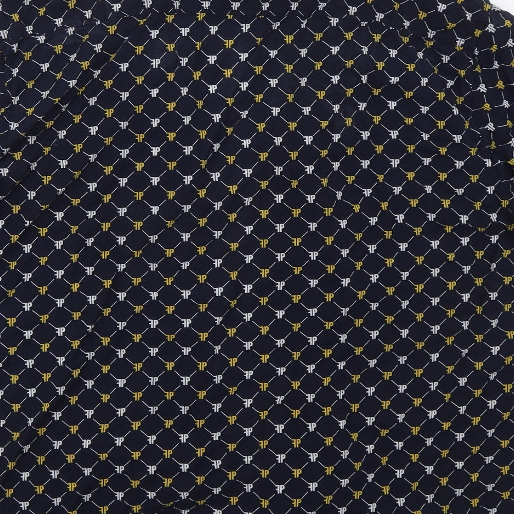 Primark Mens Blue Geometric Viscose Button-Up Size M Collared Button
