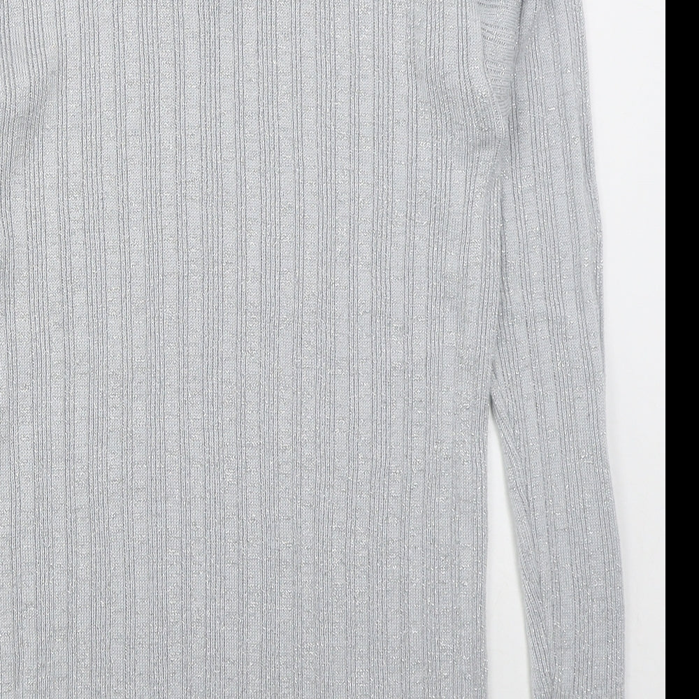 Fashion Extra Womens Grey V-Neck Acrylic Pullover Jumper Size L