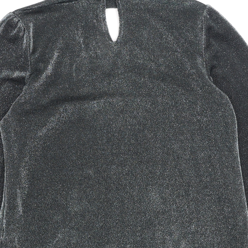 peacoks Womens Grey Polyester Basic Blouse Size 10 High Neck