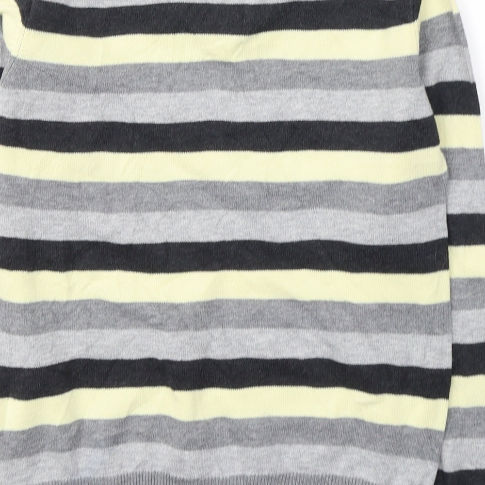 Rebel Boys Grey V-Neck Striped Cotton Pullover Jumper Size 7-8 Years Pullover