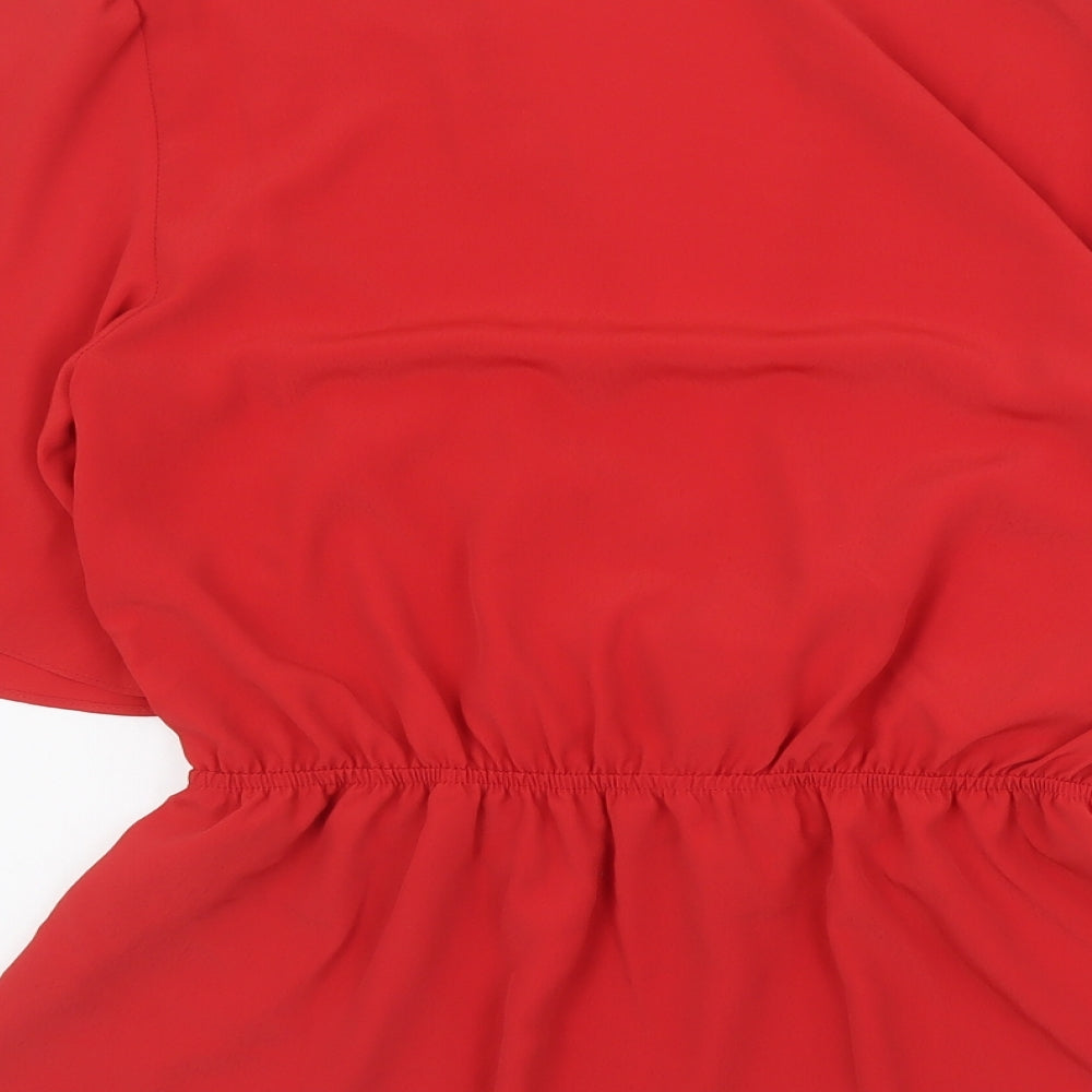 Very Womens Red Polyester Basic Blouse Size 10 V-Neck