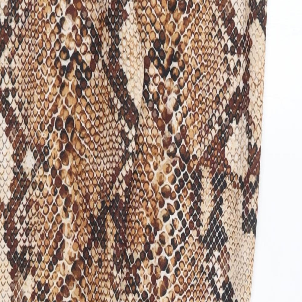 Missguided Womens Brown Animal Print Polyester Trousers Size XS L27 in Regular